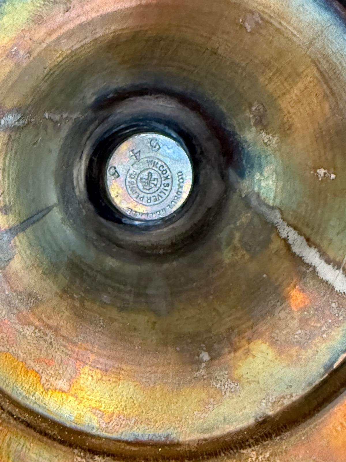 Vintage Glass Condiment Set with Cruets Wilcox Quad Silver plated 1800's