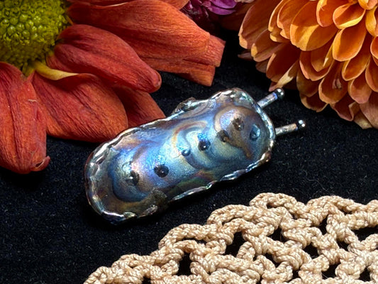 Vintage Slug Brooch Pin patina metal hand made