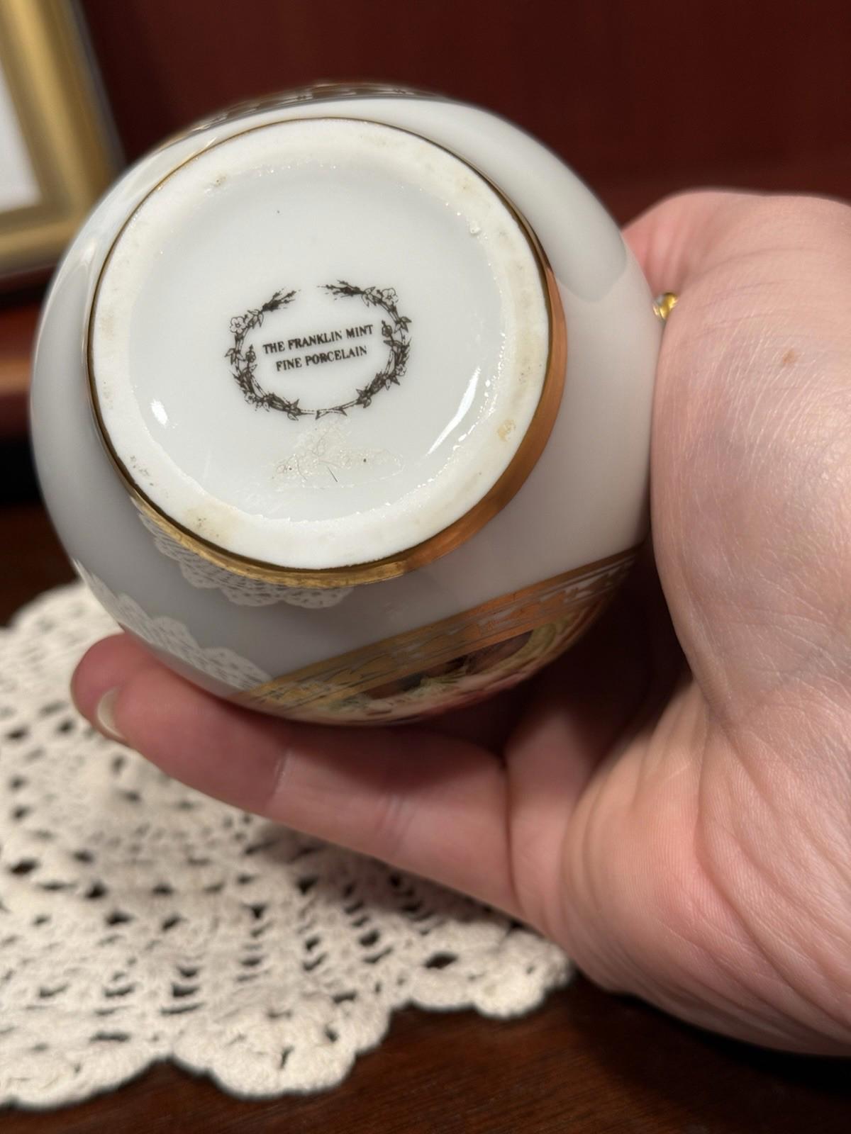 The Franklin Mint Fine Porcelain Creamer Pitcher Floral & Birds Gold Gilt