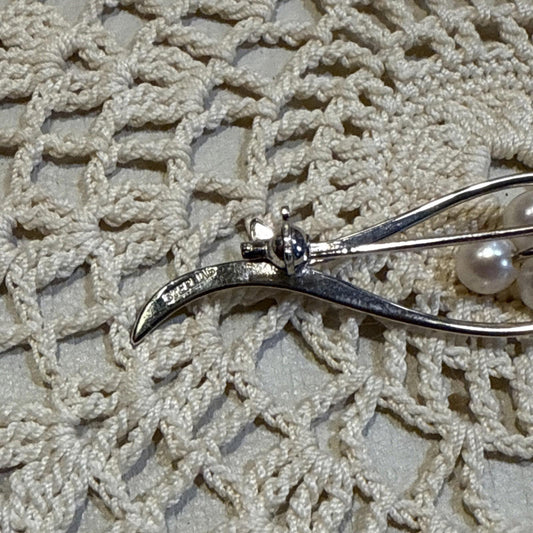 Vintage Pearls with Leaf Sterling Silver 925 Brooch Pin