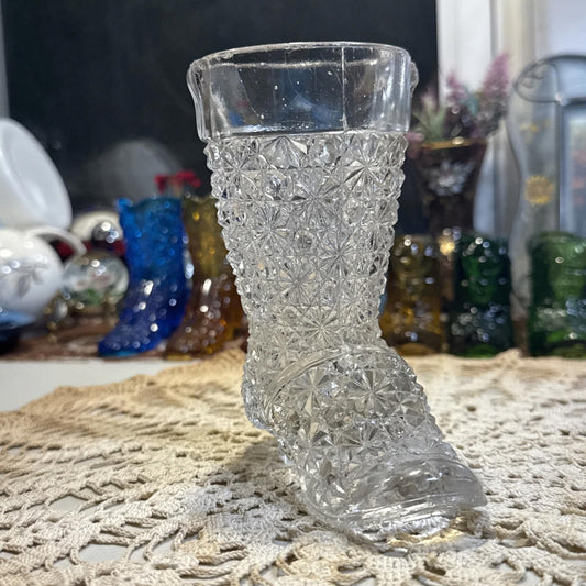 Mid-Size Daisy & Button Clear Glass Drinking Boot shoe EAPG Early American