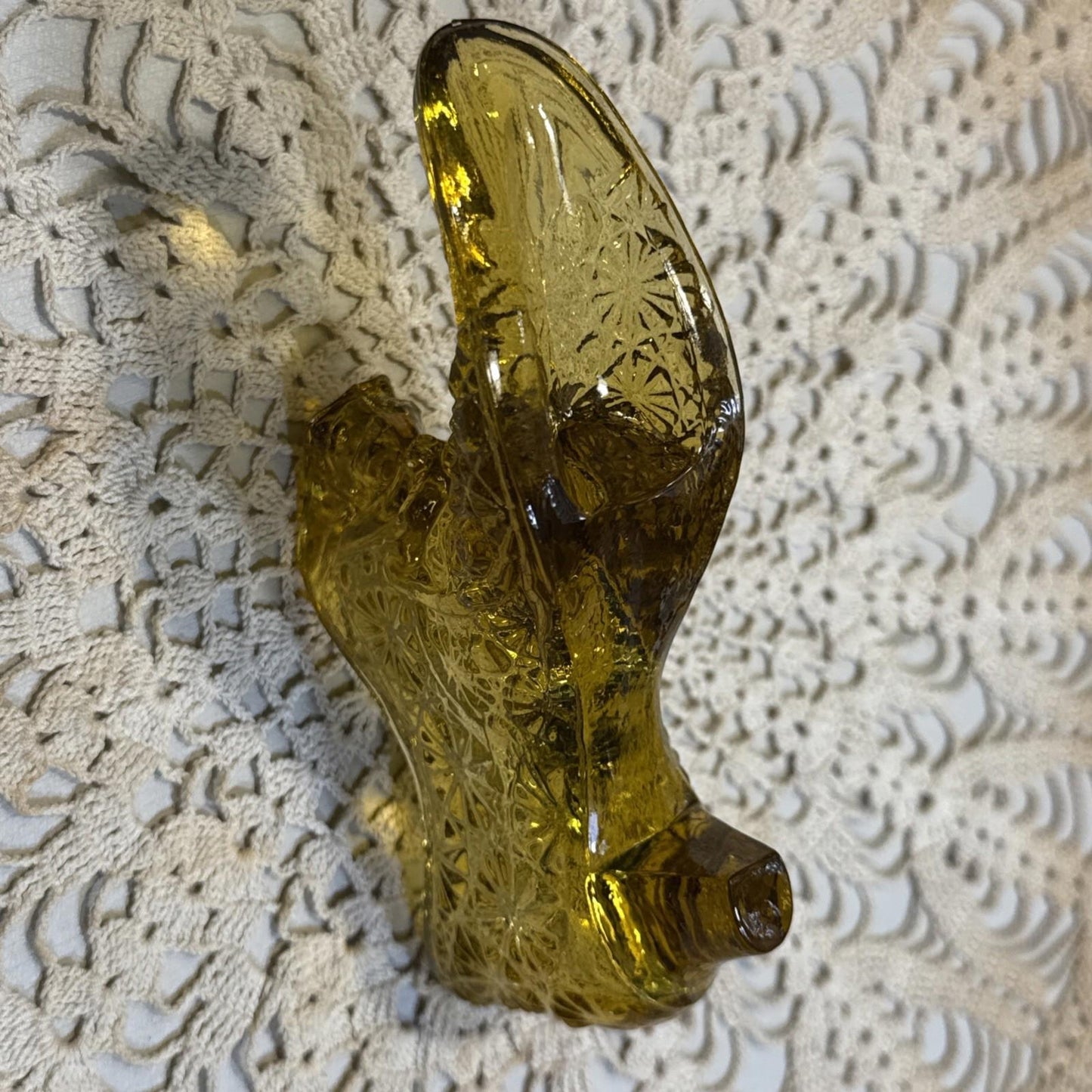 Fenton Cat Head Daisy & Button Amber Glass Shoe Art Glass Paperweight Yellow