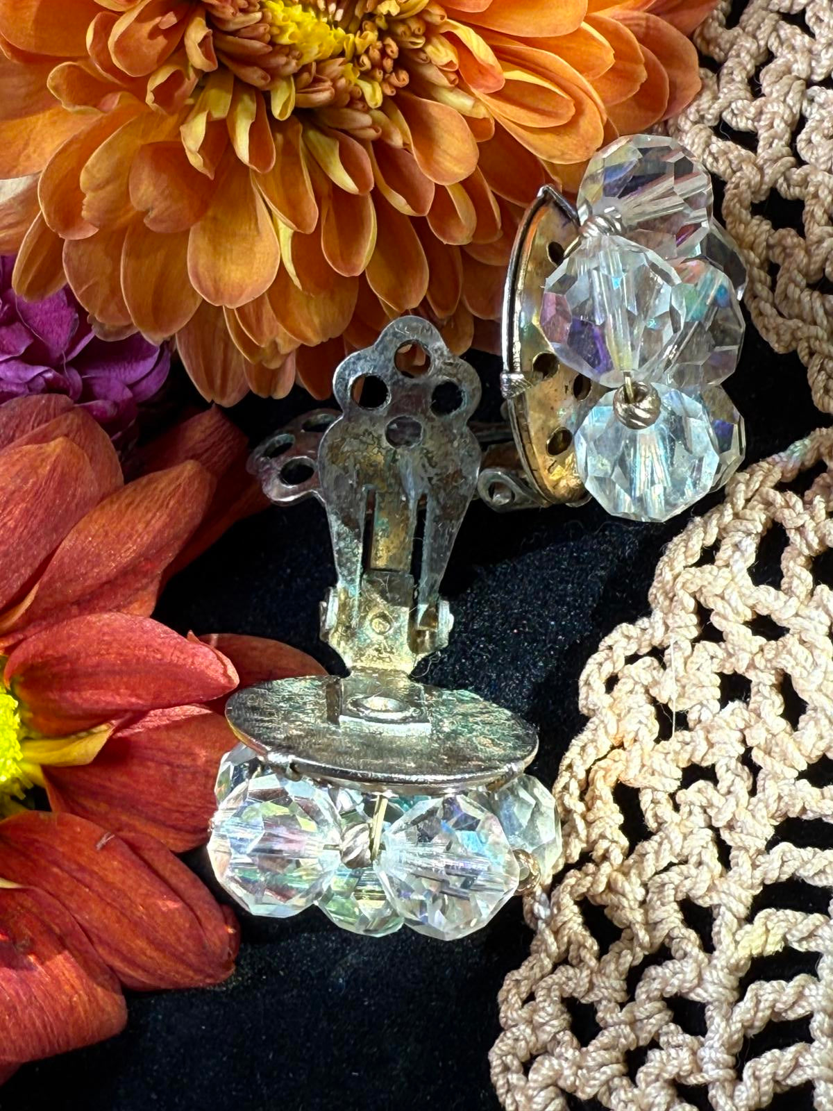 Vintage 1950s Aurora Borealis Crystal Clip Earrings