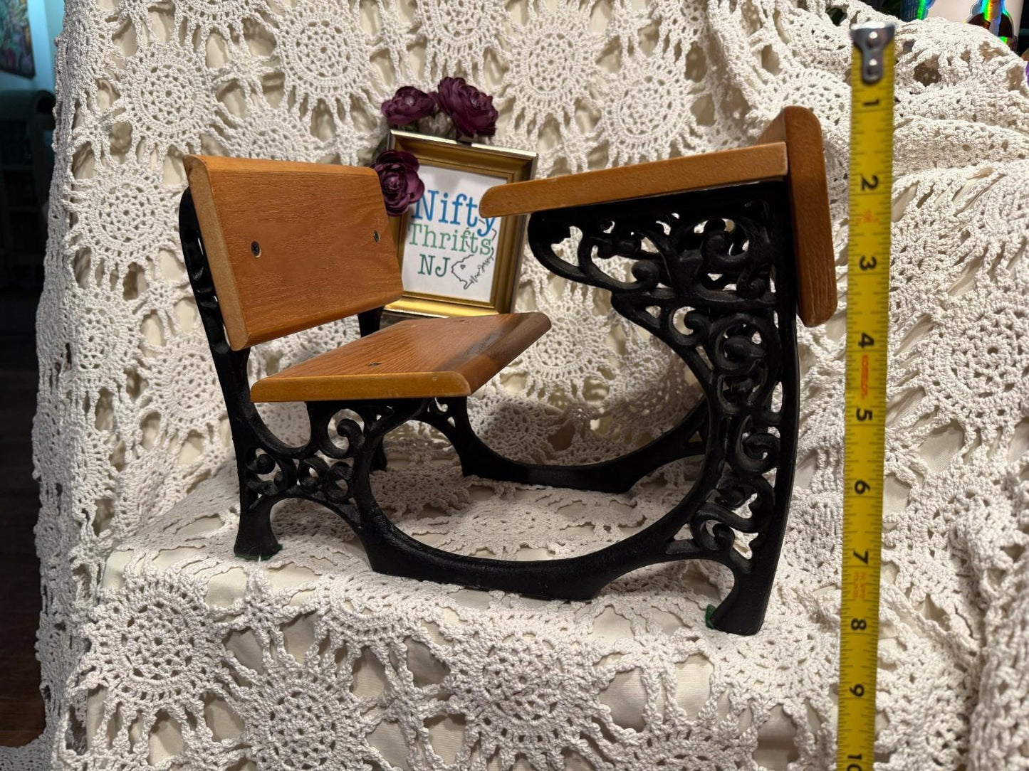 Vintage 1960's Miniature Children Toy Doll Collector Wrought Iron & Wooden Desk