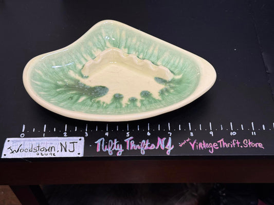 Vintage Green and Cream Ceramic glazed ash tray MCM