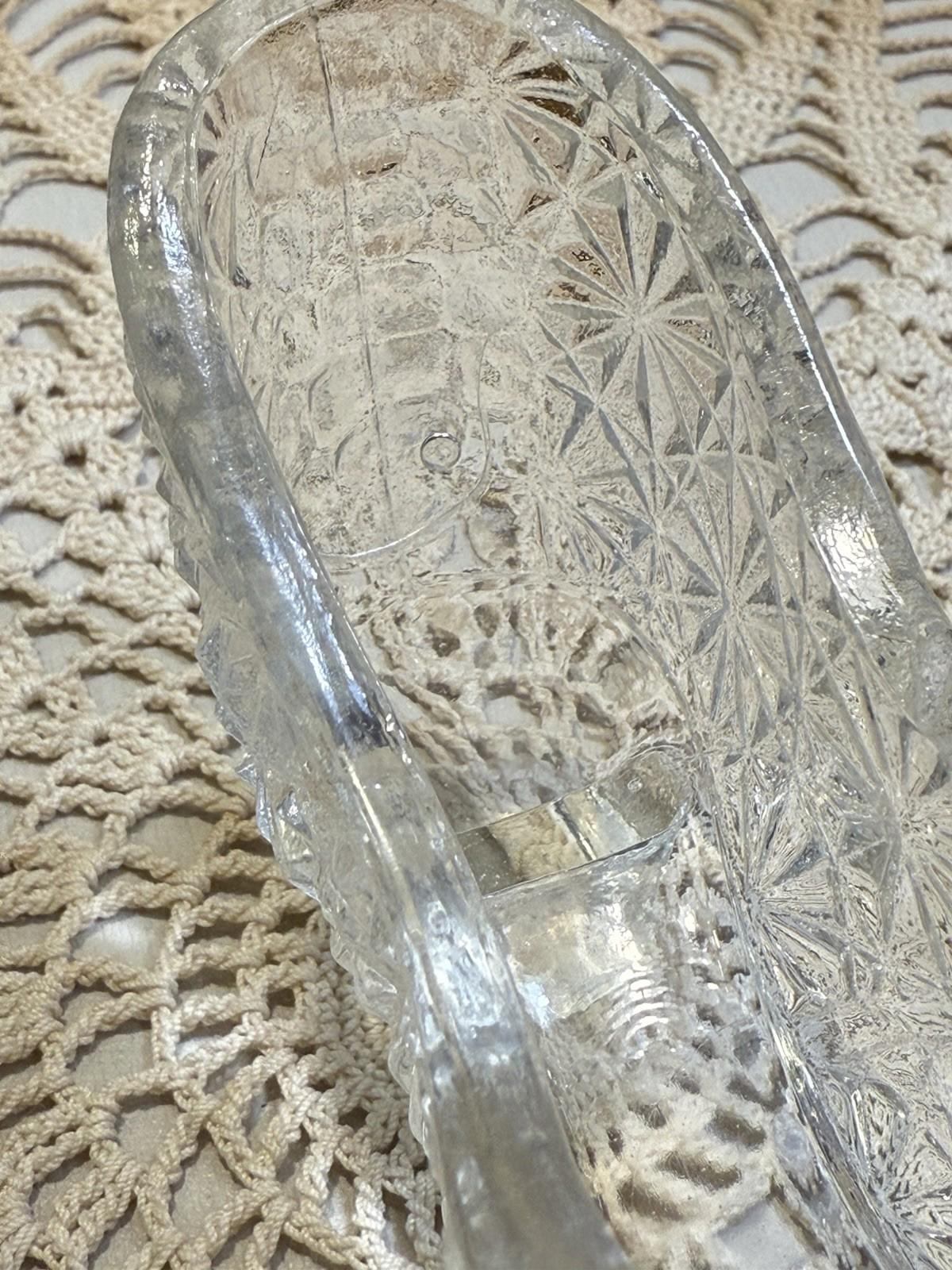 Vintage Victorian Fenton Daisy & Button Clear Glass Shoe Slipper With Bow Front