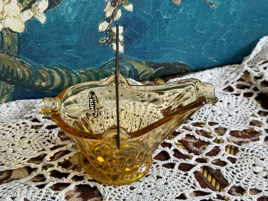 L.E. Smith Yellow 'Coal Buck' Ashtray with metal handle Smith Glass