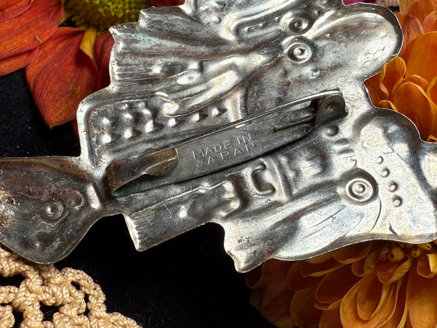 Vintage Western Saddle Silver Tone Tin Brooch Pin Japan 1950's