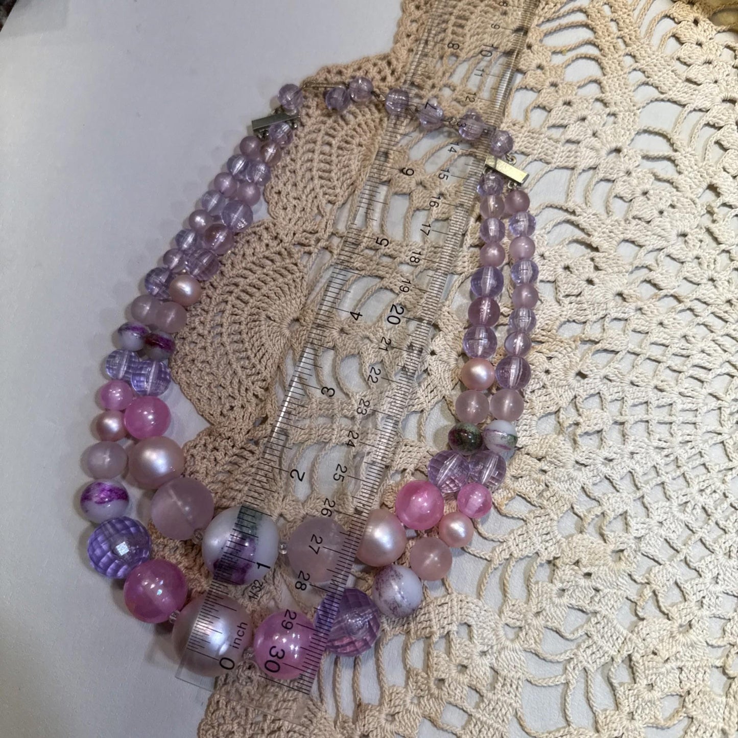 VTG Karu Arke Pink \ Purple Beaded Collar Choker Double Strand Necklace