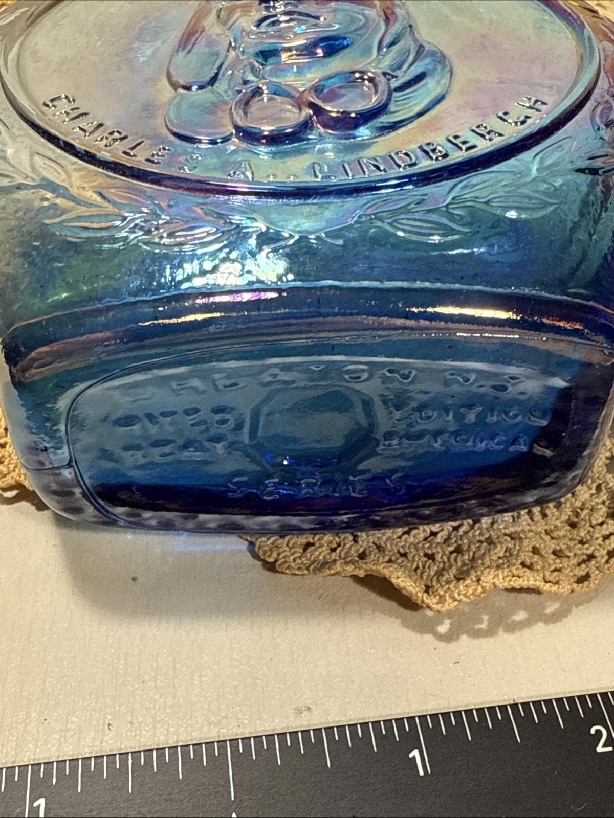 Vintage Wheaton Charles Lindbergh The Lone Eagle Blue Iridescent Decanter Bottle