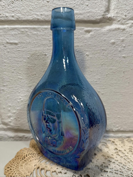 Vintage Wheaton Charles Lindbergh The Lone Eagle Blue Iridescent Decanter Bottle