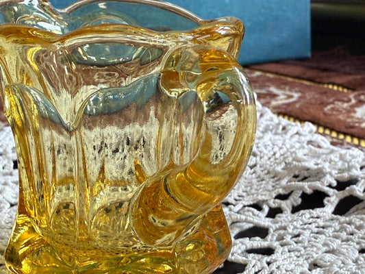 Old Williamsburg Yellow Imperial Glass Mini Creamer & Open Sugar Bowl Handles