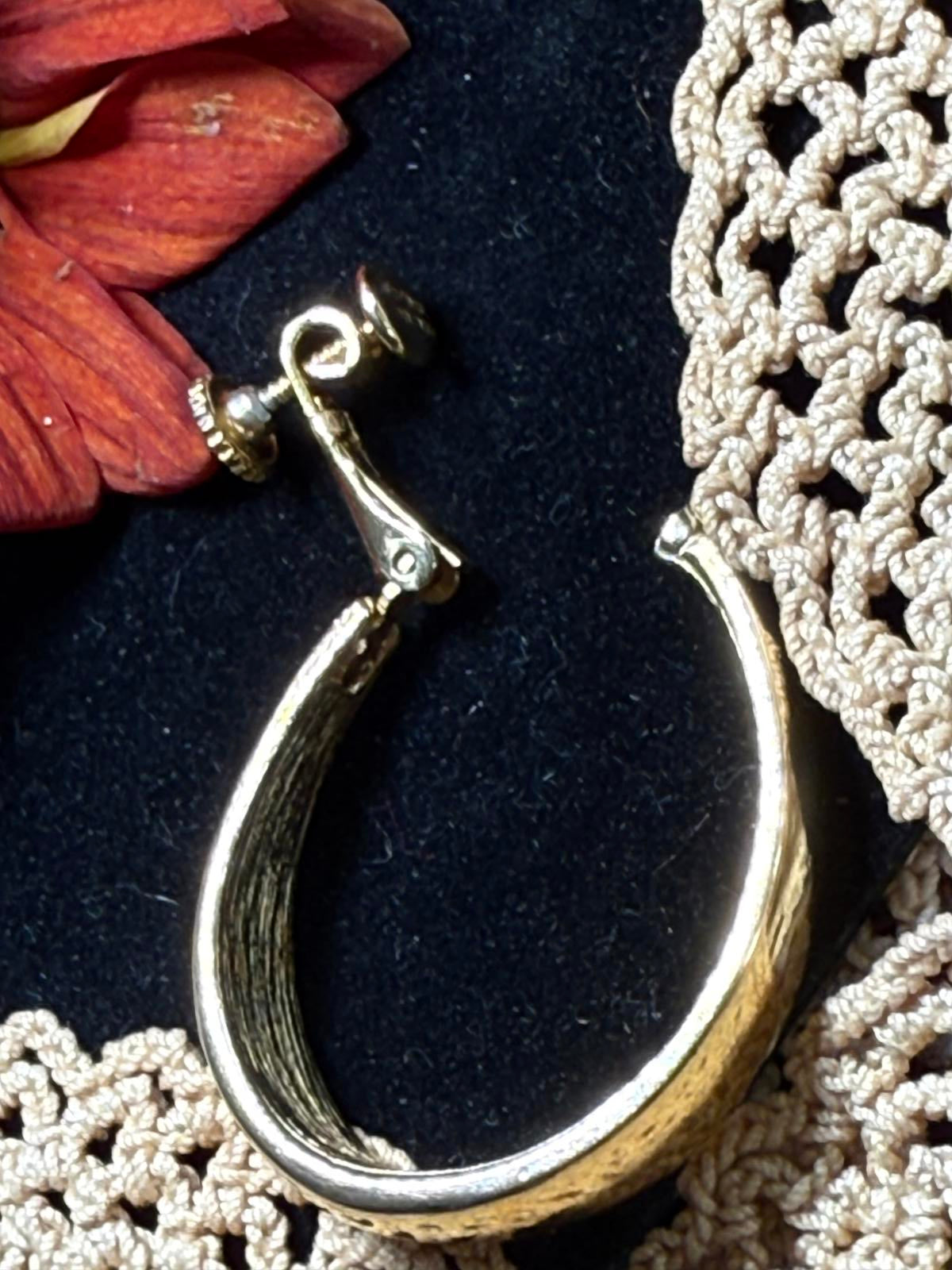 Vintage Gold Tone Hoop Screw Back Clip On Large Earrings