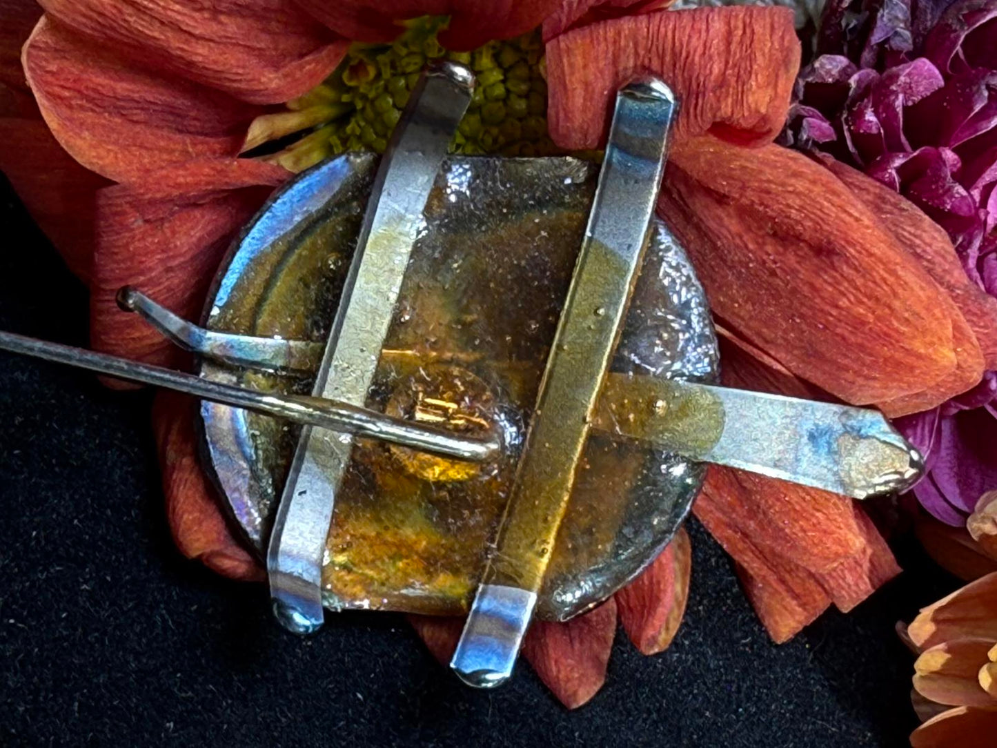 Vintage Turtle Brooch Pin patina metal hand made