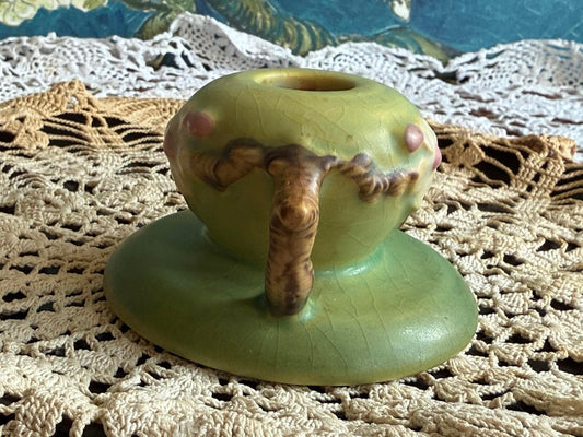 Vintage Roseville Pottery Green Apple Blossom Candle Holder 351 2" Tall USA