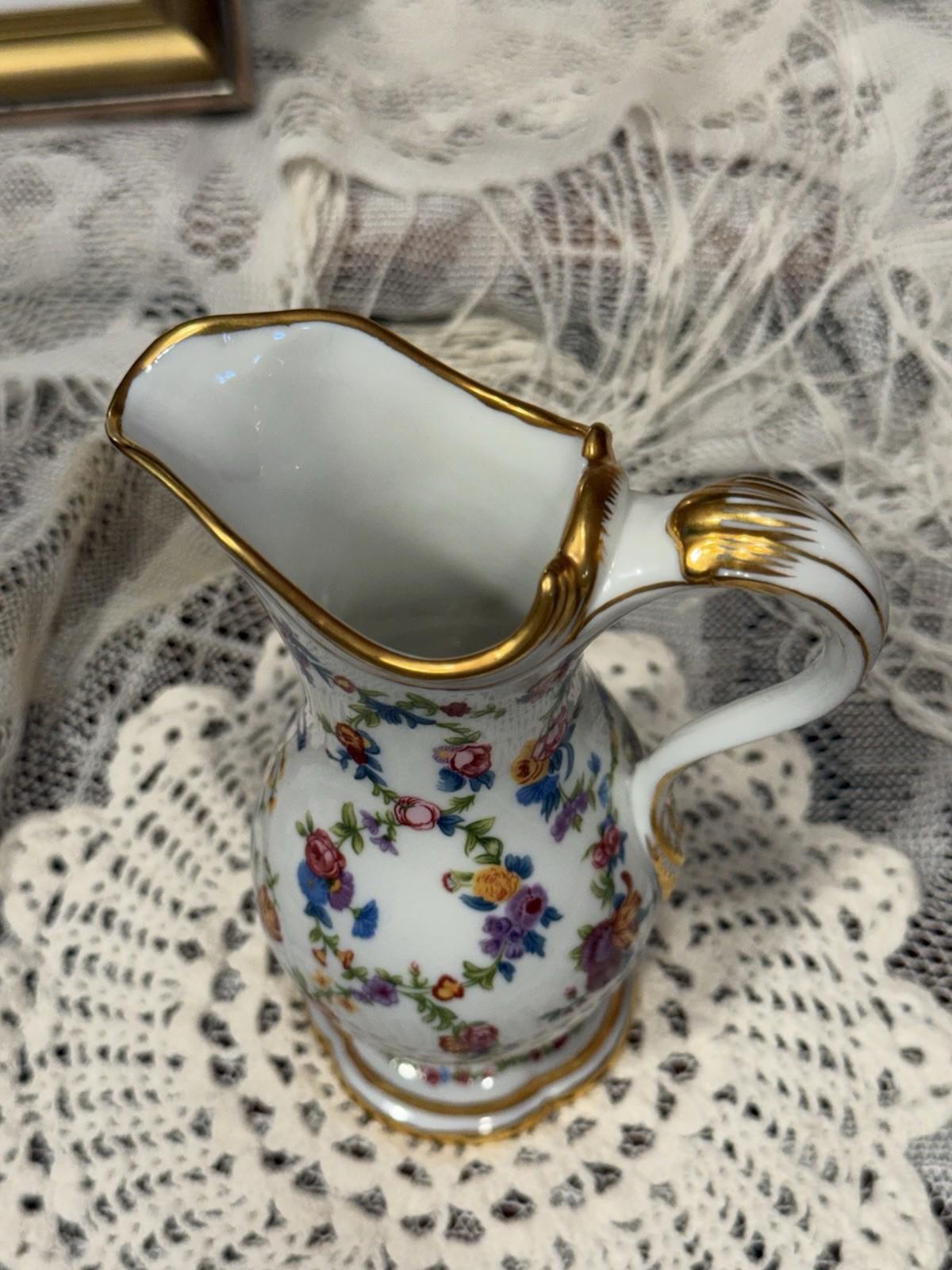 Vintage Franklin Mint Fine Porcelain Creamer Floral Pitcher 5"