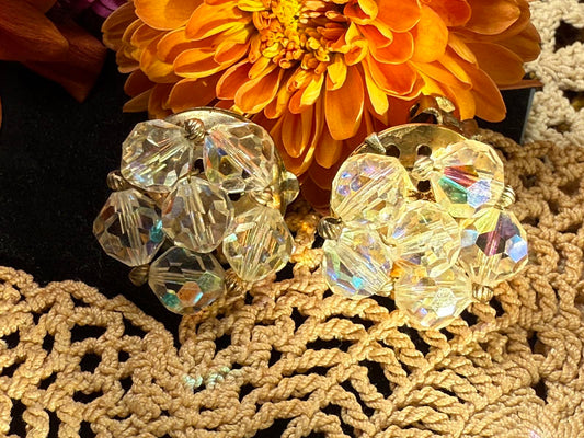 Vintage 1950s Aurora Borealis Crystal Clip Earrings