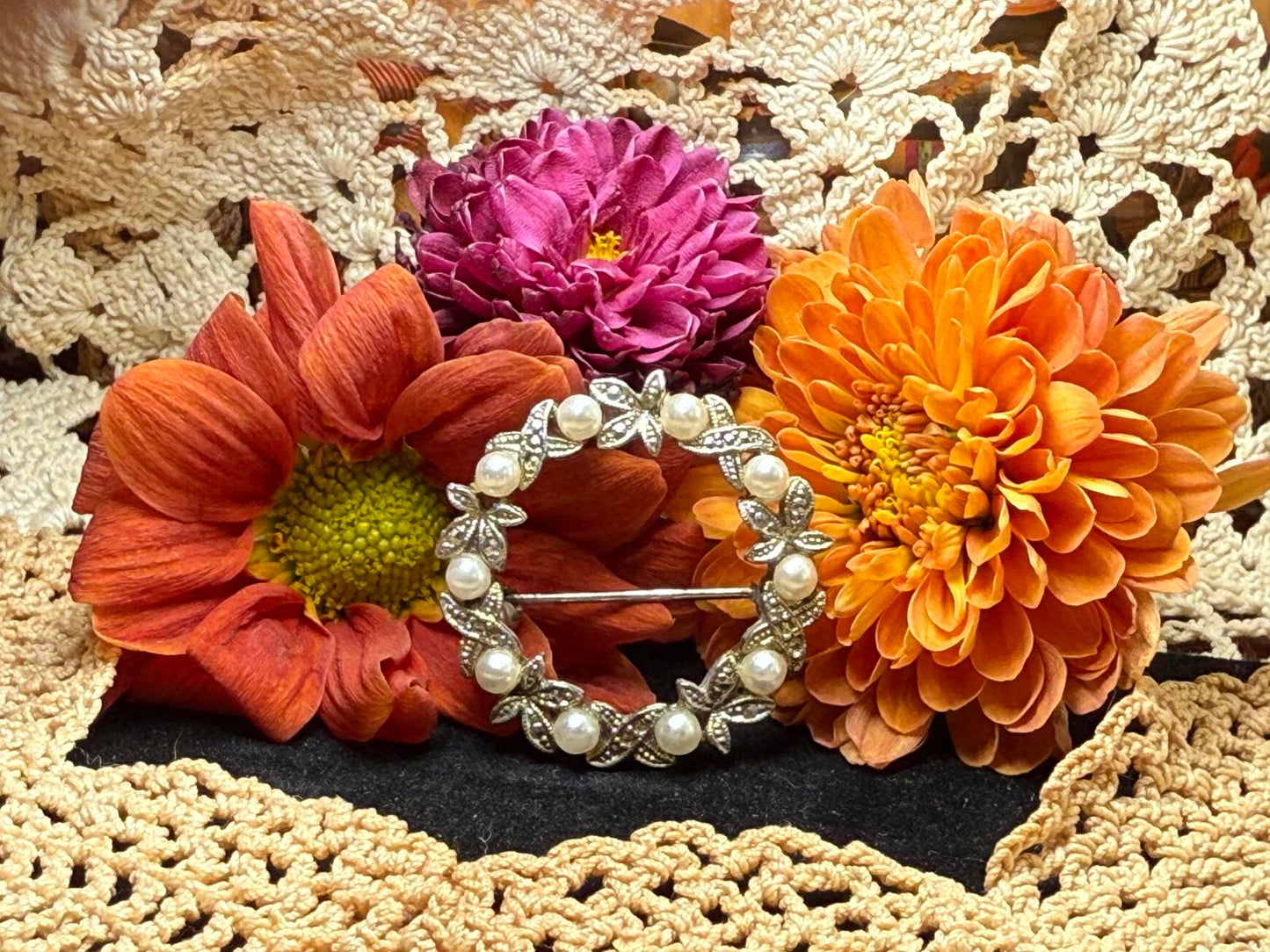 Vintage Pearl Wreath Brooch