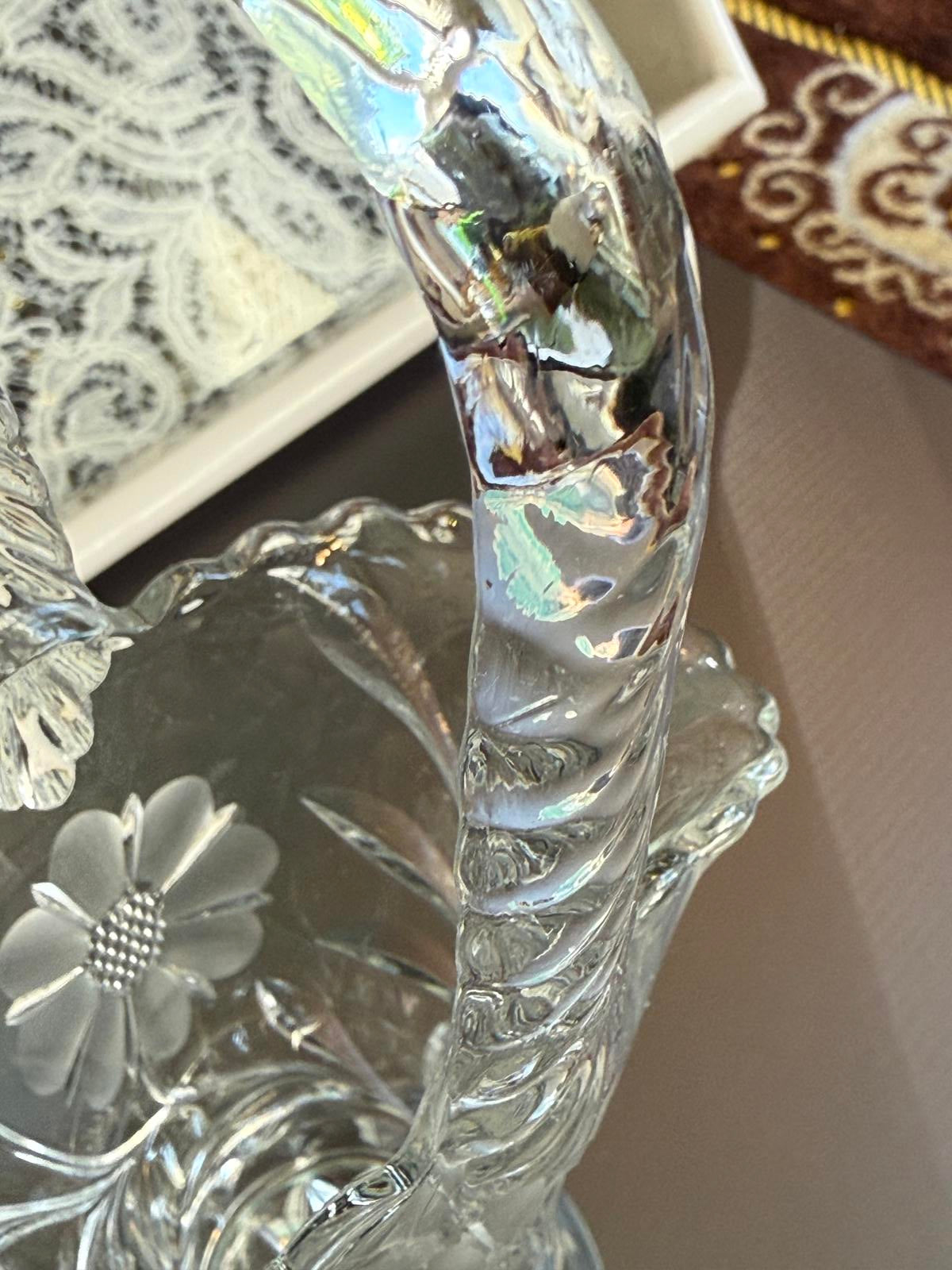 Duncan & Miller Crystal Basket w/ Engraved Flowers circa 1900