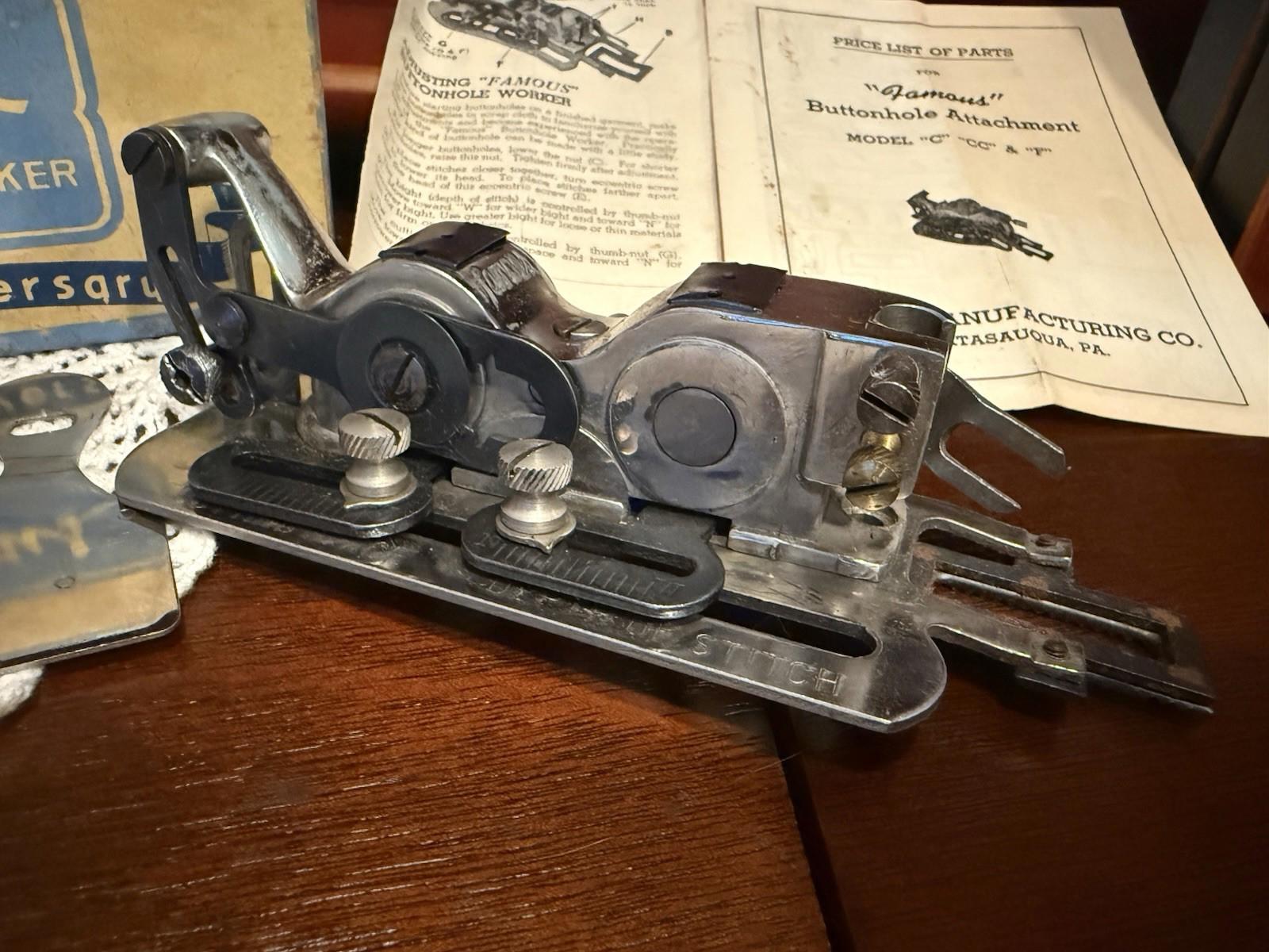 Vintage Famous Buttonhole Maker Sewing for Singer Model CC Machine in Box V14