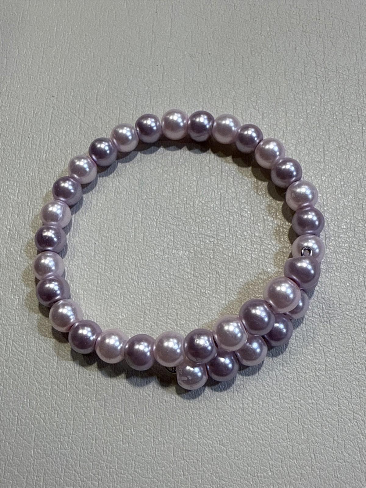 Memory Wire Faux Pearls, Clear Purple And Pink ADJUSTABLE Bracelets Pair Of 2