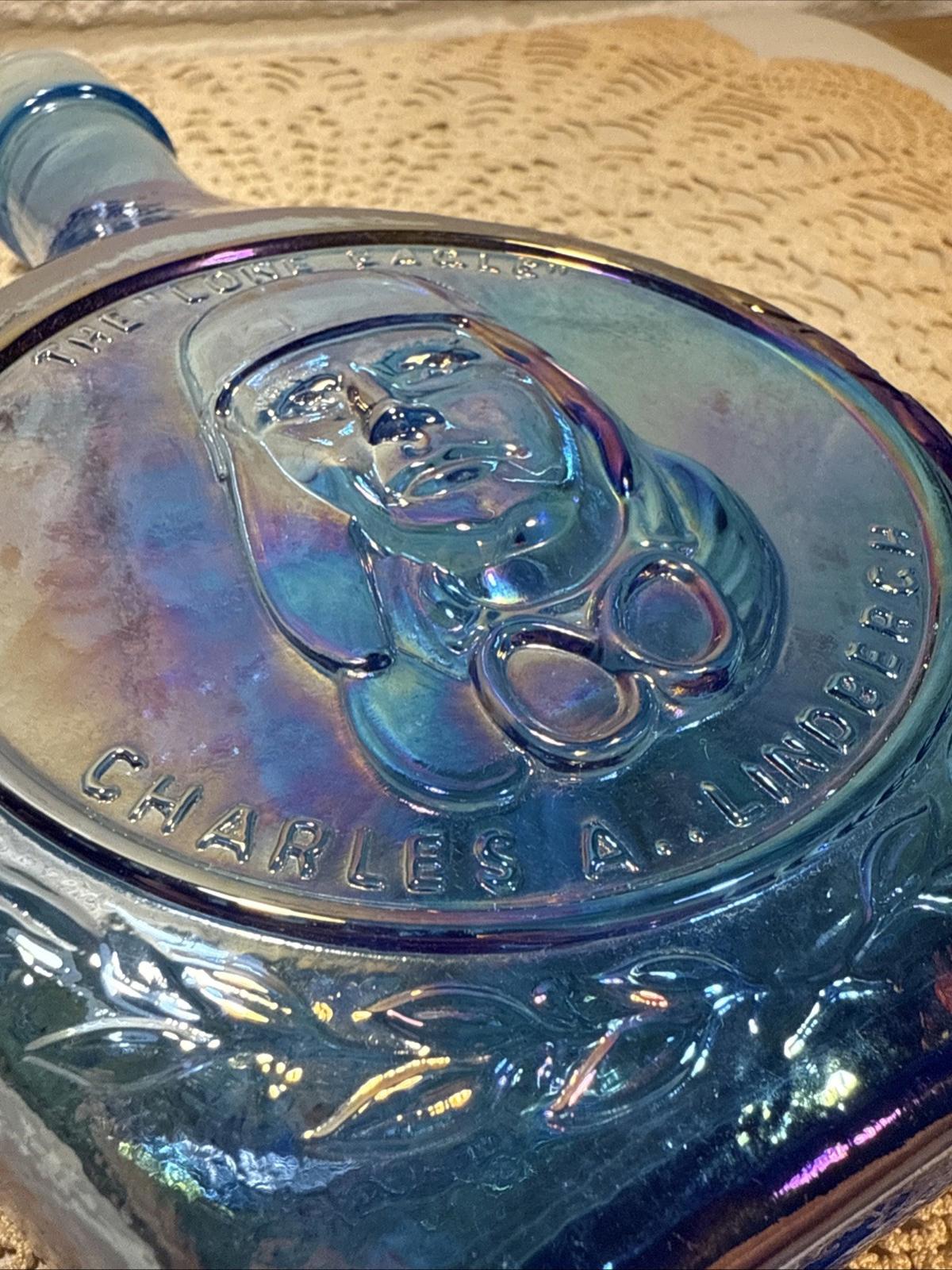 Vintage Wheaton Charles Lindbergh The Lone Eagle Blue Iridescent Decanter Bottle
