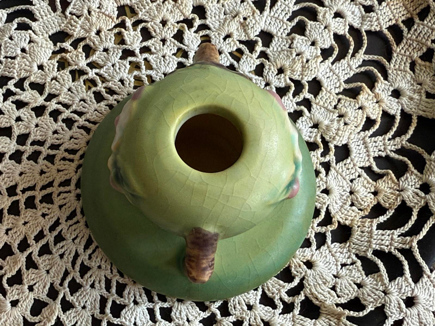 Vintage Roseville Pottery Green Apple Blossom Candle Holder 351 2" Tall USA