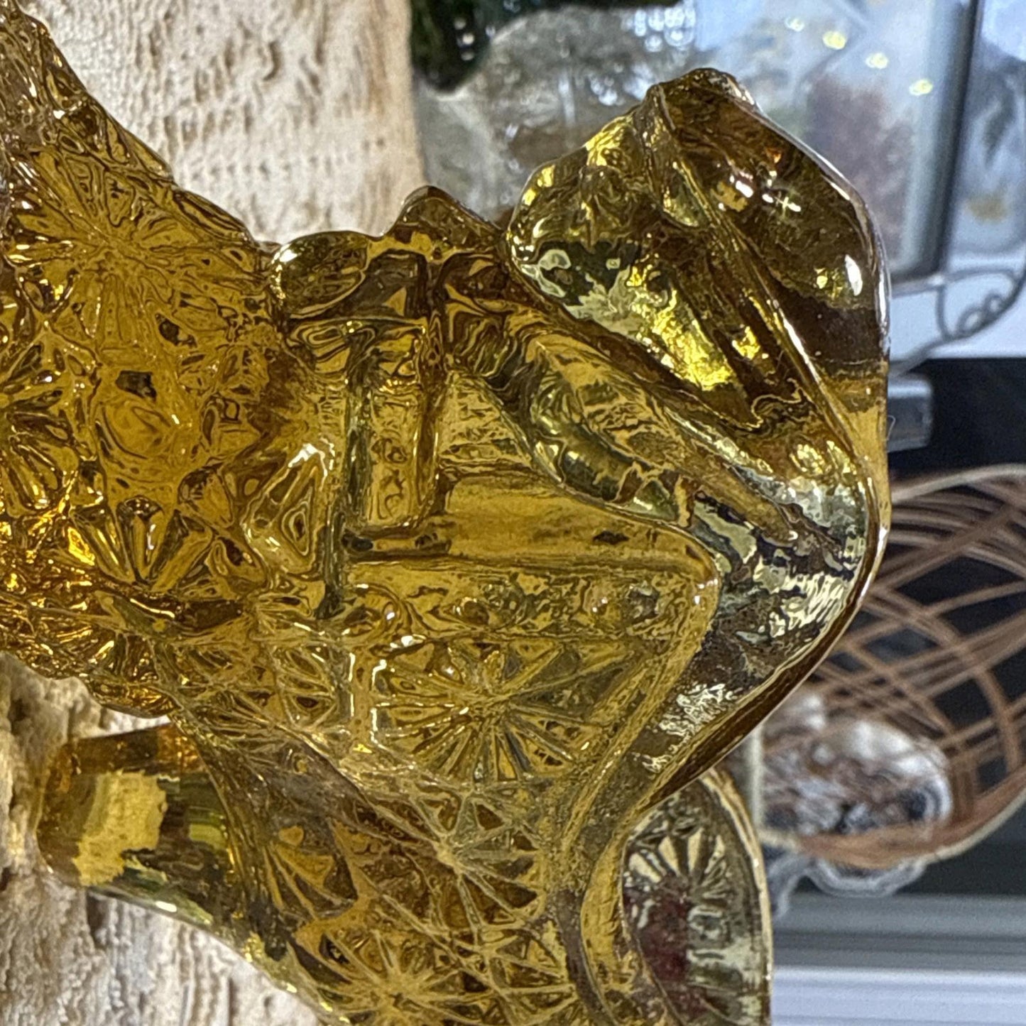 Fenton Cat Head Daisy & Button Amber Glass Shoe Art Glass Paperweight Yellow