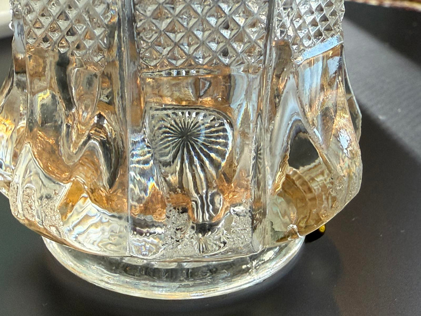 Vintage crystal Pressed glass toothpick holder Scalloped Top Gold Trimmed