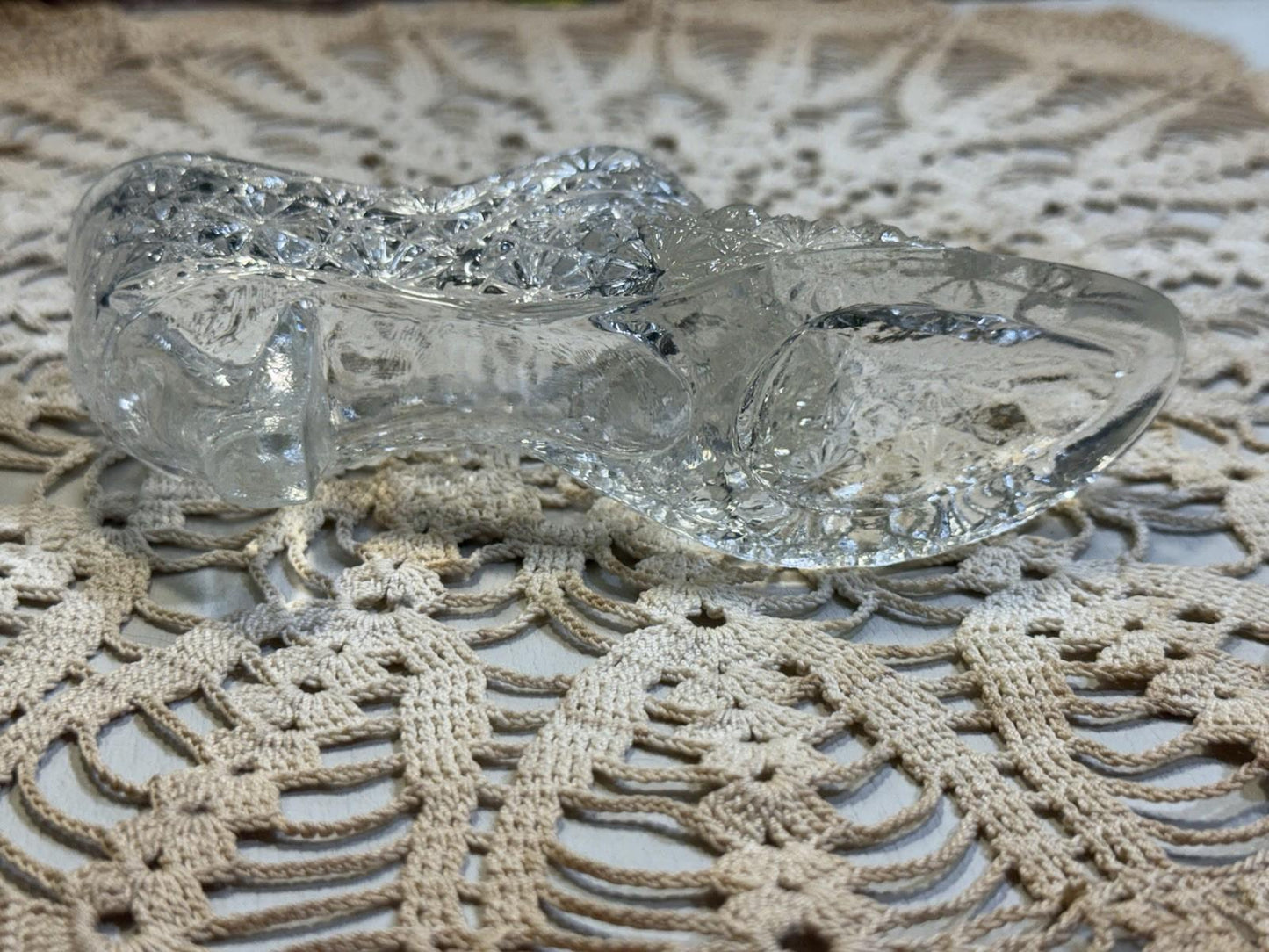 Vintage Victorian Fenton Daisy & Button Clear Glass Shoe Slipper With Bow Front