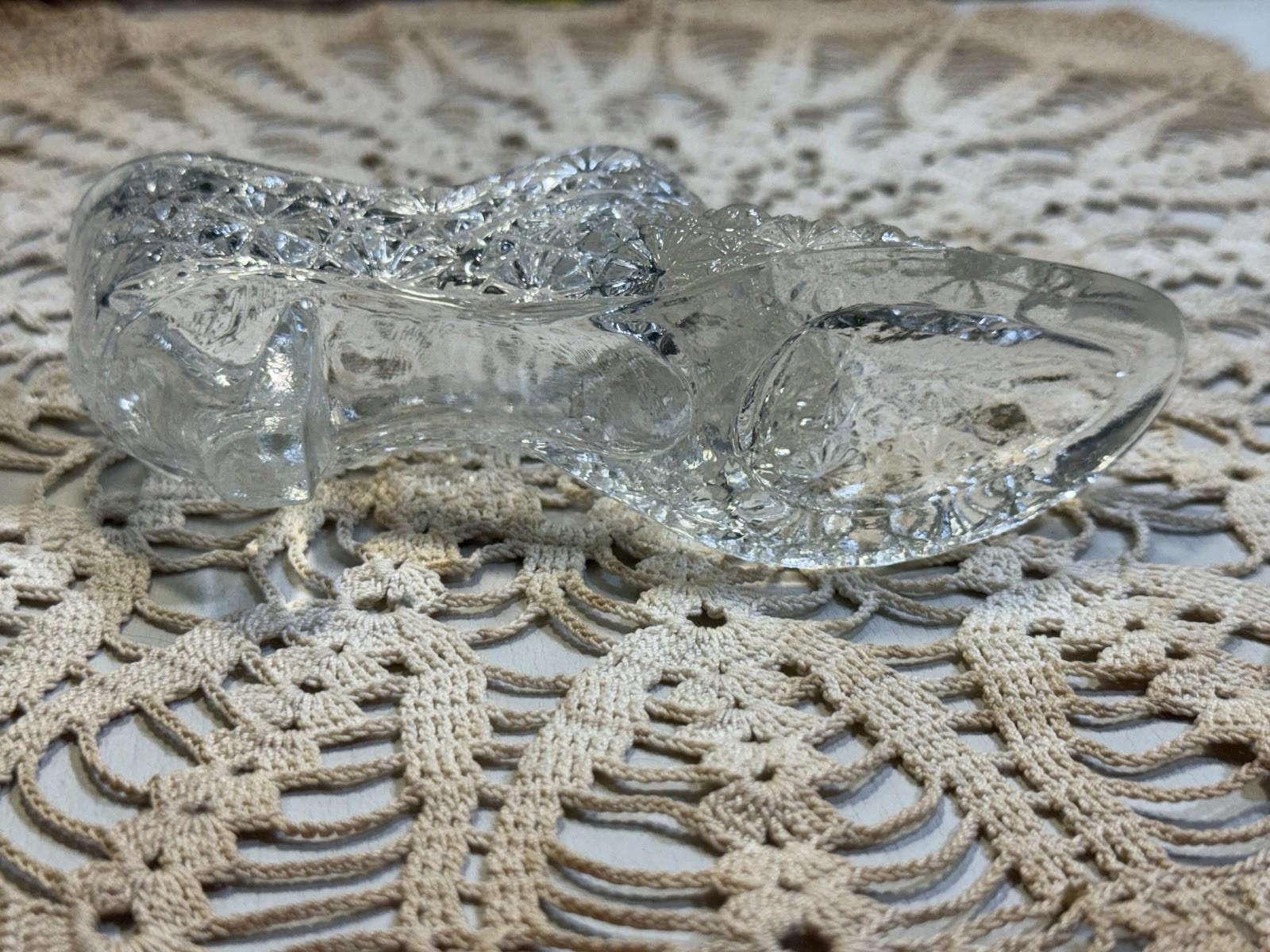 Vintage Victorian Fenton Daisy & Button Clear Glass Shoe Slipper With Bow Front