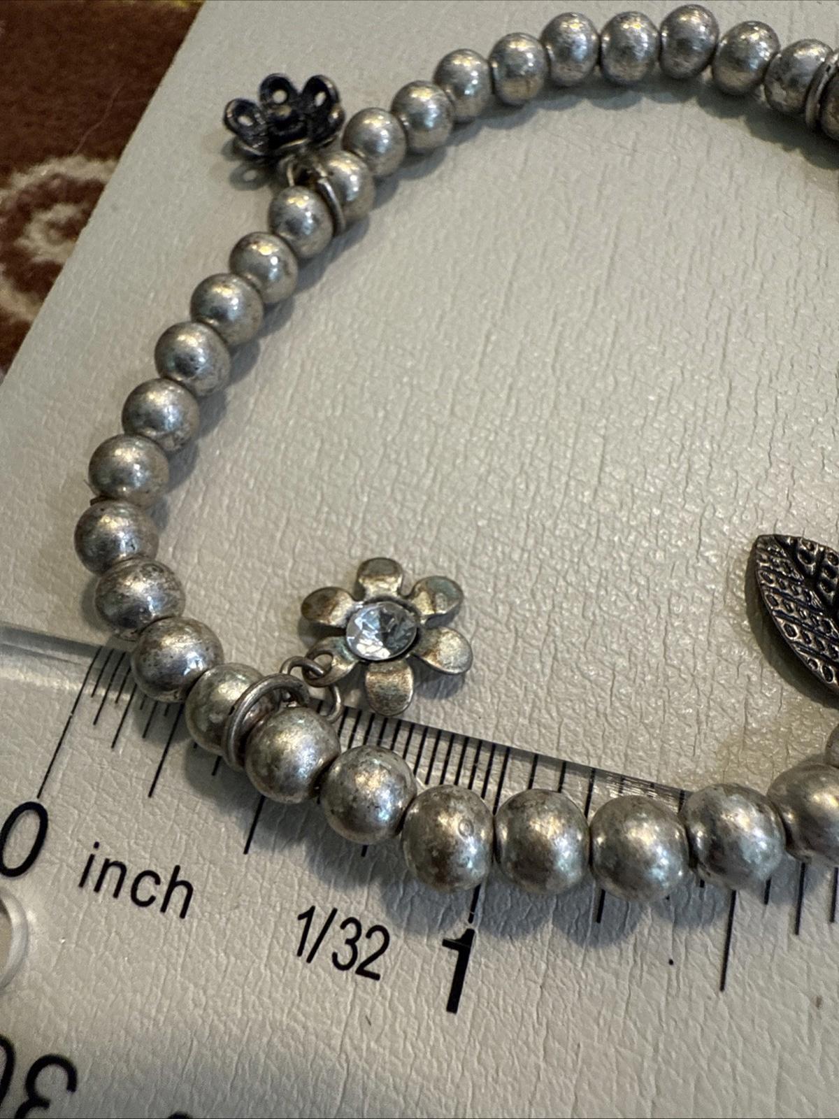 vintage stretch bracelet set Silver Toned Floral Flower And Leaves Rhinestone