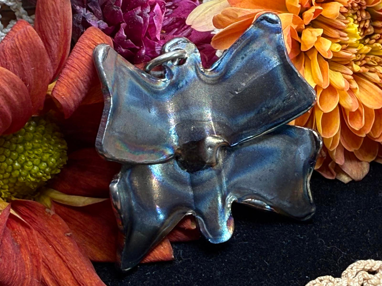 Vintage Butterfly Pendant patina metal hand made charm