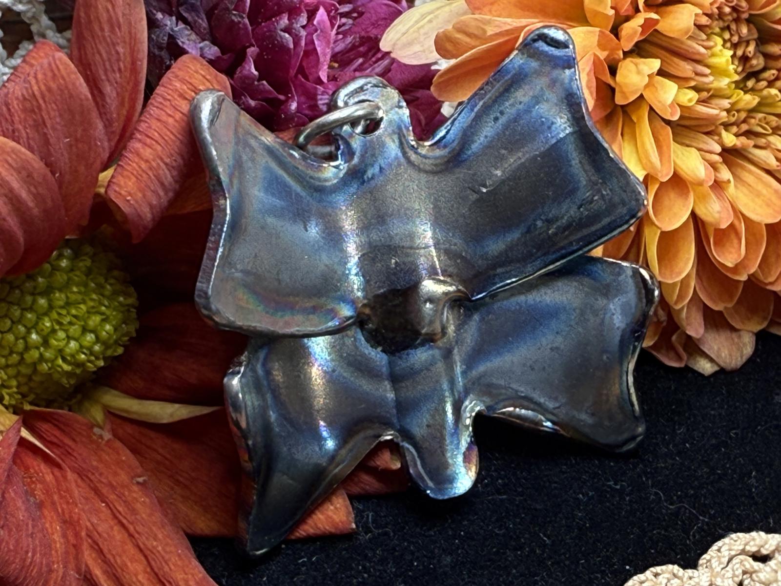 Vintage Butterfly Pendant patina metal hand made charm