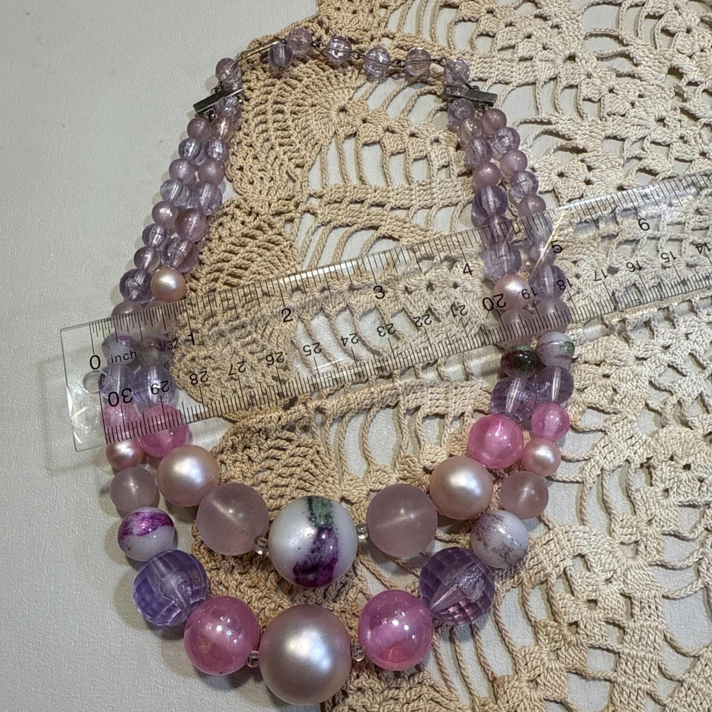 VTG Karu Arke Pink \ Purple Beaded Collar Choker Double Strand Necklace