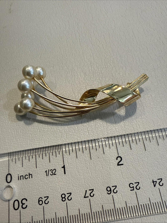Napier Gold Tone And Pearl Brooch Vintage Estate Costume Jewelry Pin C