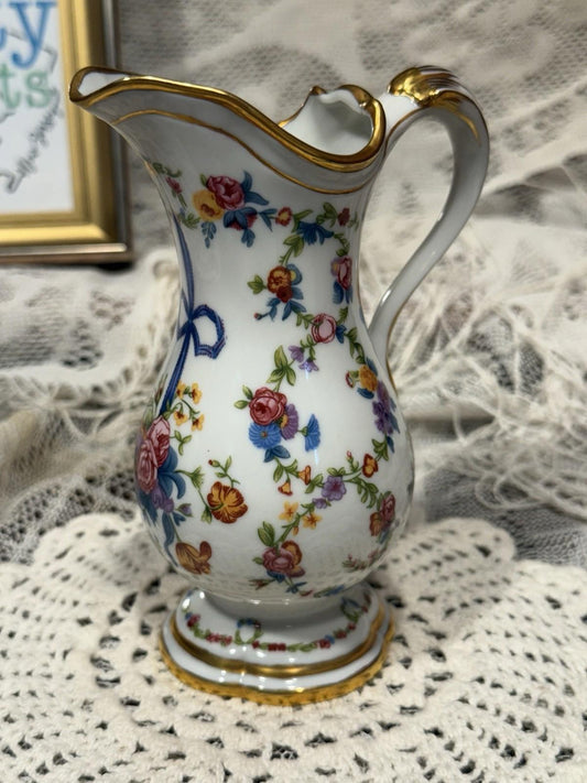 Vintage Franklin Mint Fine Porcelain Creamer Floral Pitcher 5"