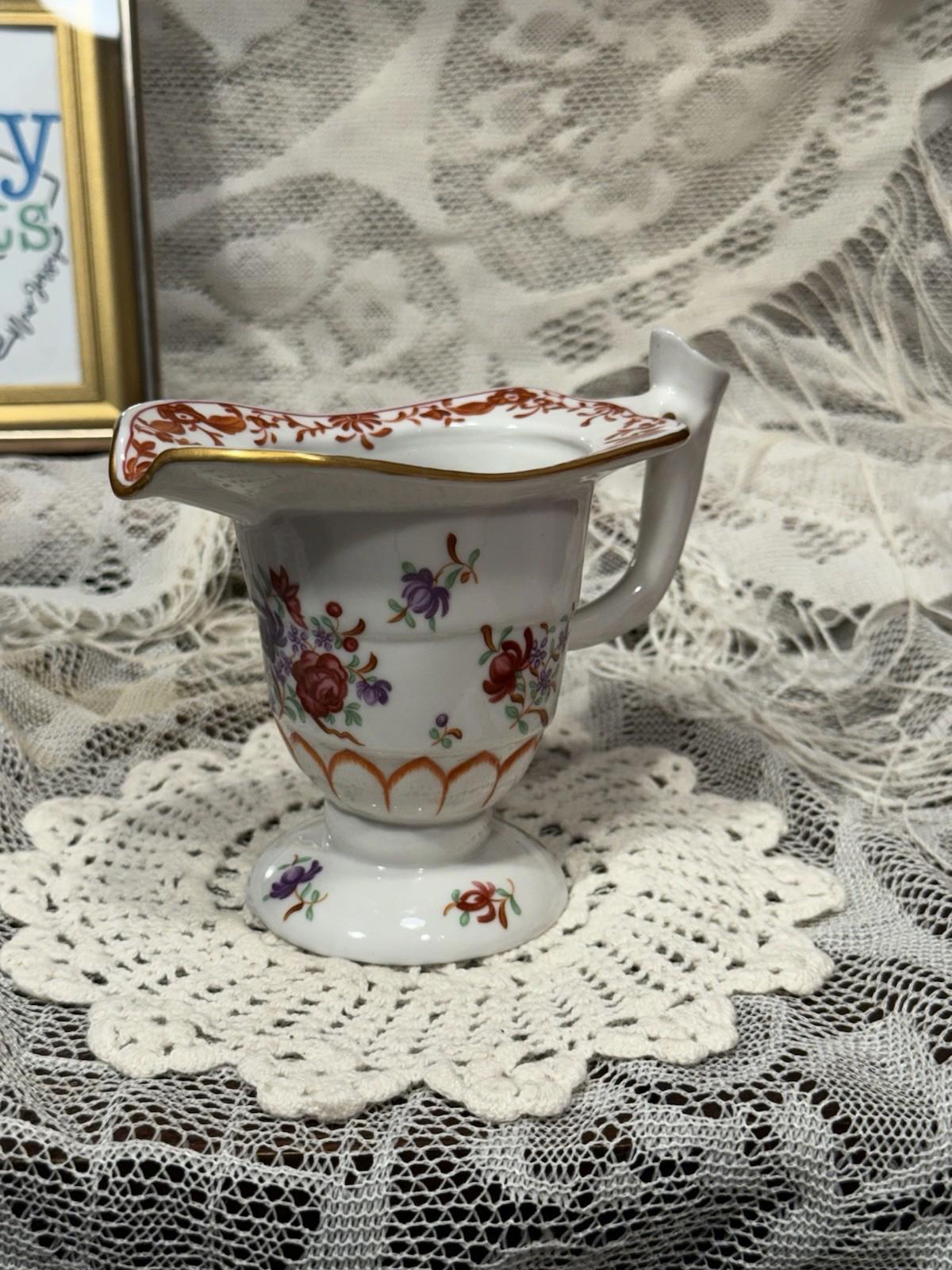 The Franklin Mint Porcelain Floral gilt golden Creamer Mini Pitcher