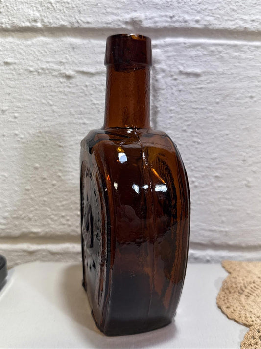 Vintage Wheaton Amber/Brown Glass Horse Shoe Medicine Co Bitters Bottle 7 1/2"