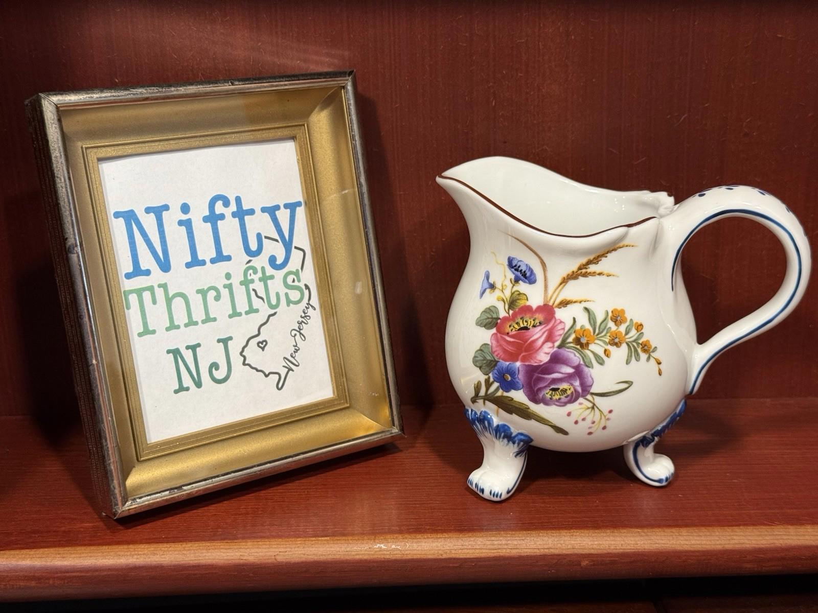 The Franklin Mint Porcelain Floral Footed Creamer Mini Pitcher