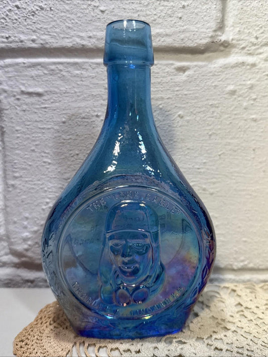 Vintage Wheaton Charles Lindbergh The Lone Eagle Blue Iridescent Decanter Bottle