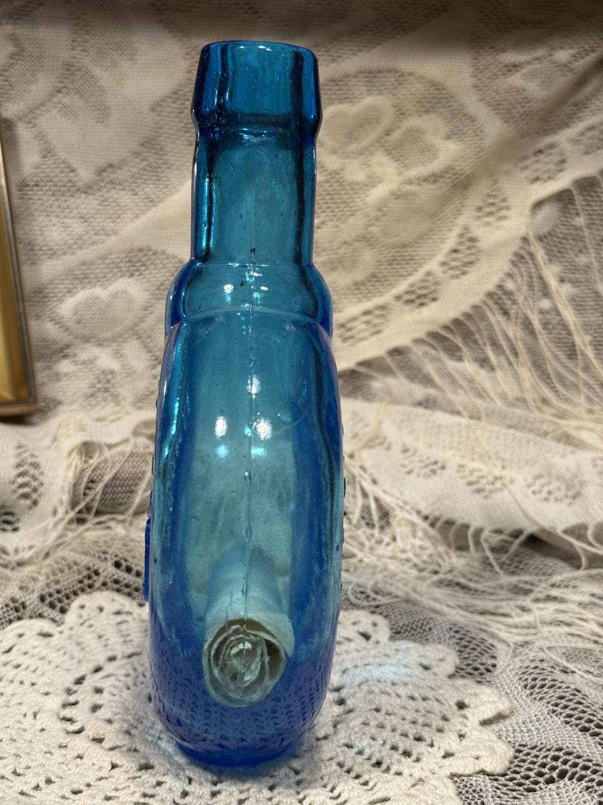 Clevenger Brothers glass bottle Octoganal School Mullica Hill NJ blue w/ scroll