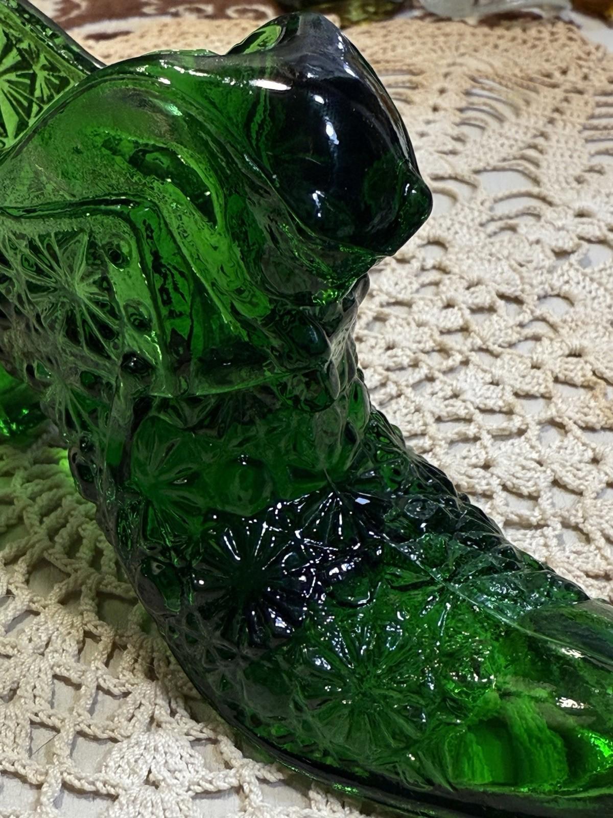 Vintage Cat Fenton Green Glitter Glass Daisy & Buttons Shoe Slipper Boot 6 in