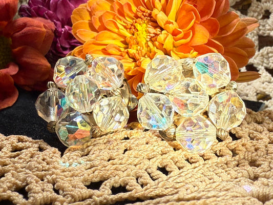 Vintage 1950s Aurora Borealis Crystal Clip Earrings