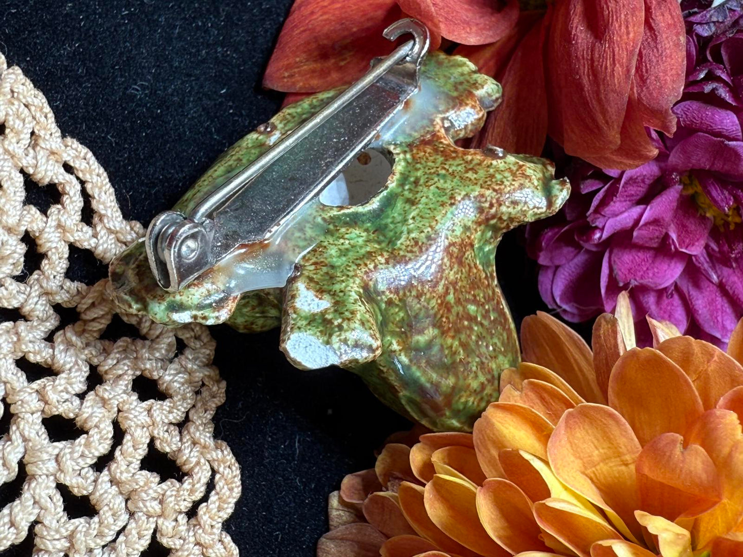 Vintage Coqui Frog Pin Brooch Coqui Green Ceramic