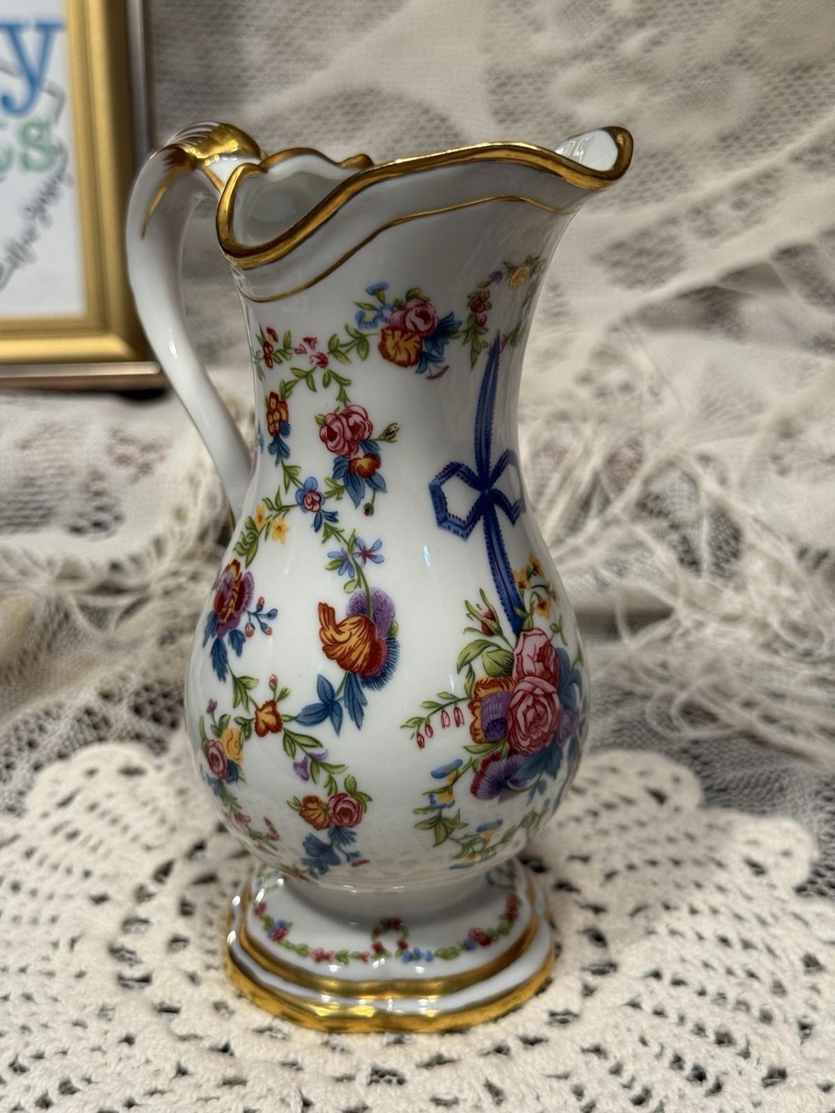 Vintage Franklin Mint Fine Porcelain Creamer Floral Pitcher 5"