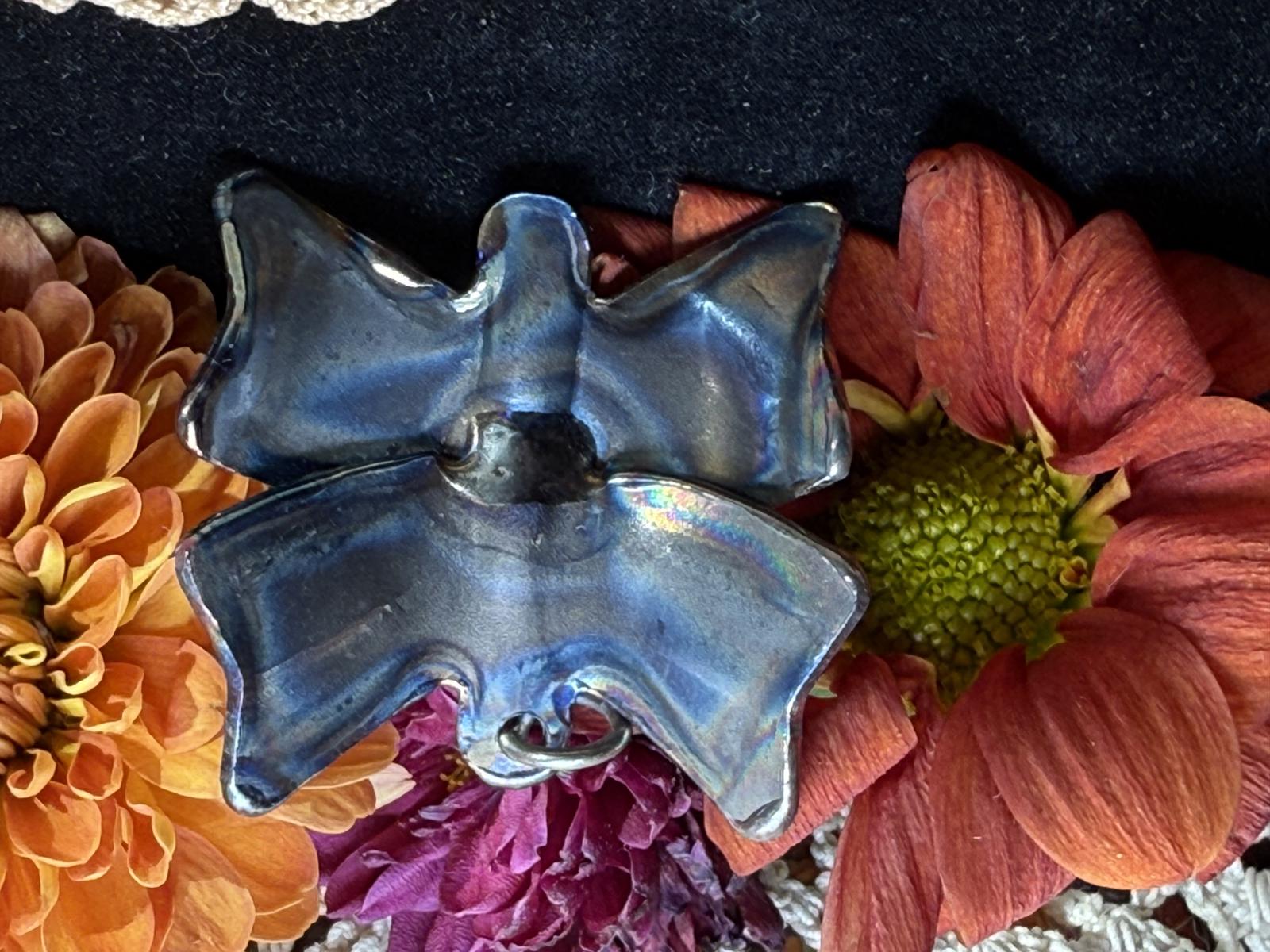 Vintage Butterfly Pendant patina metal hand made charm