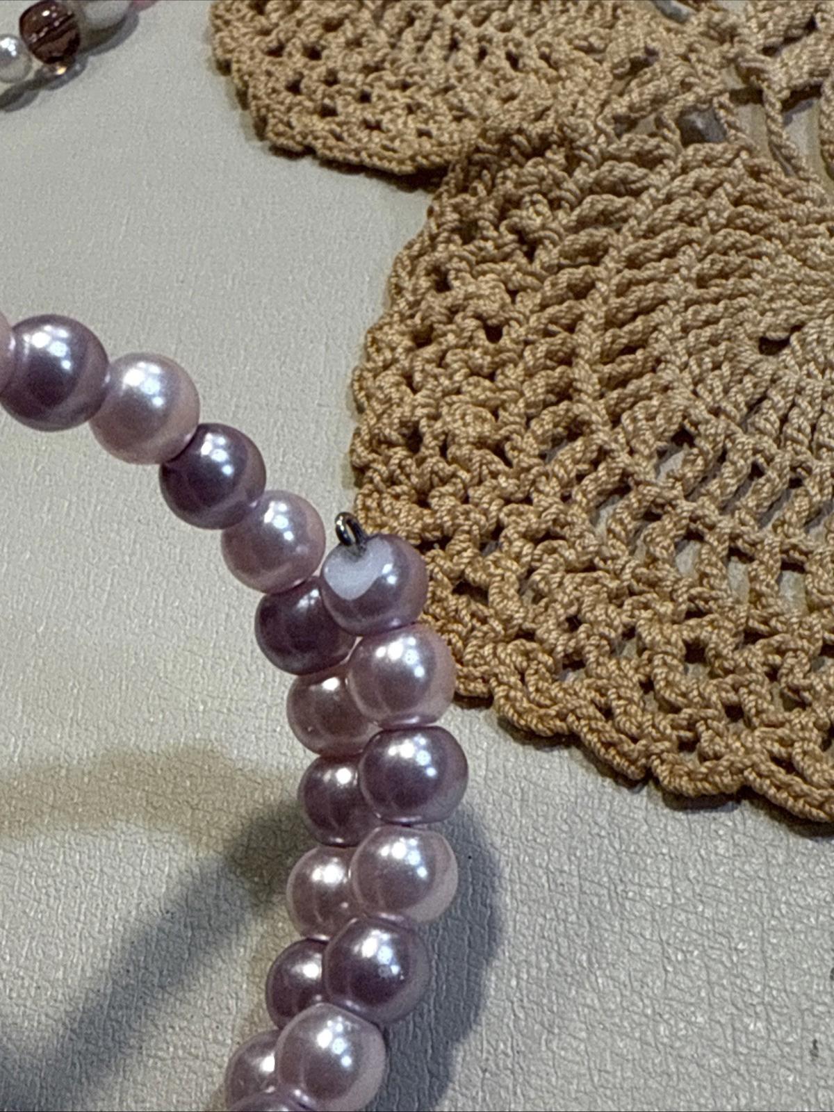 Memory Wire Faux Pearls, Clear Purple And Pink ADJUSTABLE Bracelets Pair Of 2