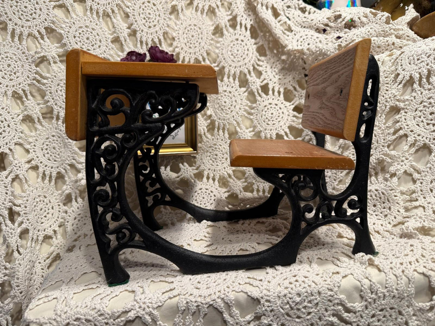 Vintage 1960's Miniature Children Toy Doll Collector Wrought Iron & Wooden Desk