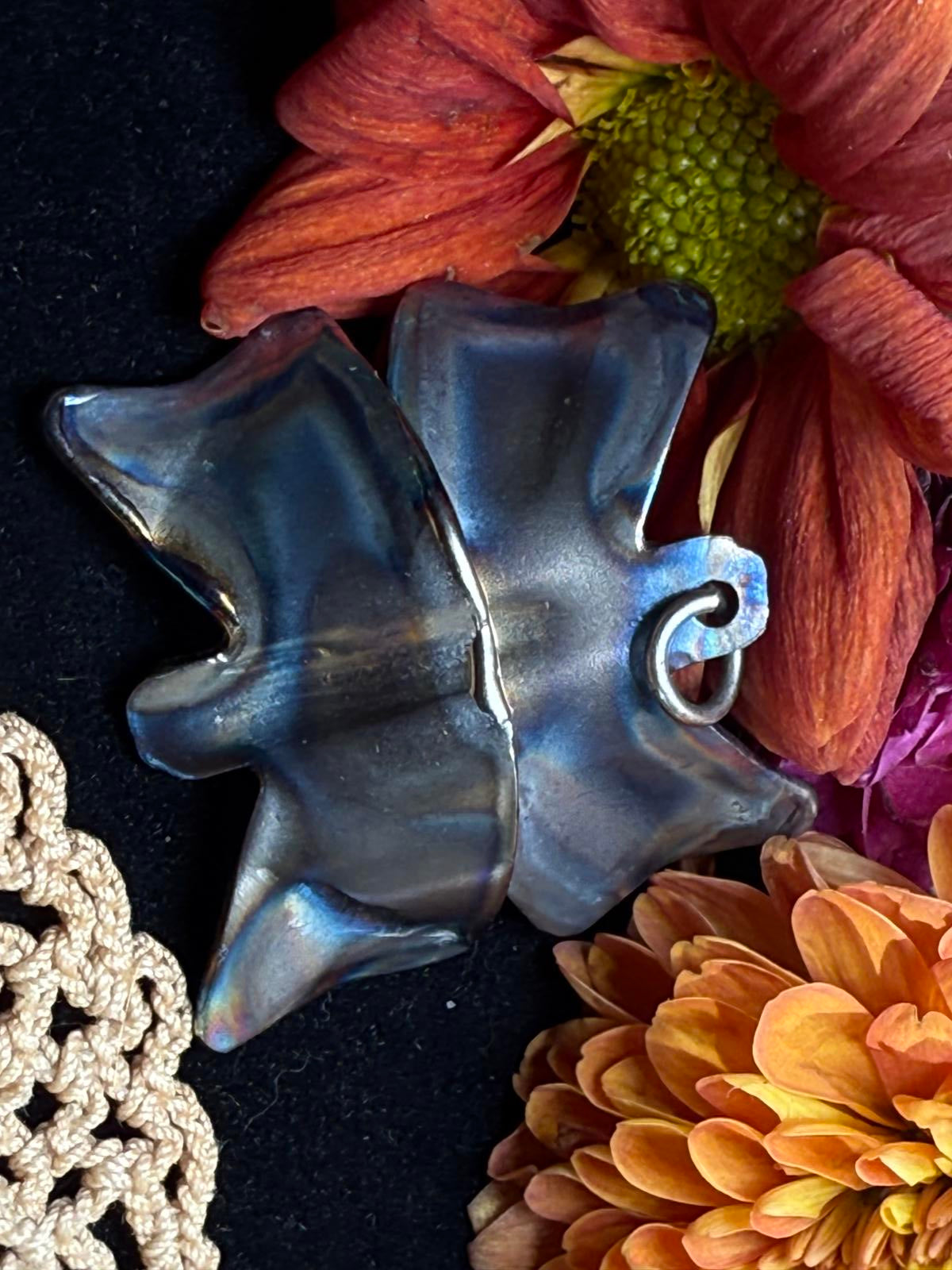 Vintage Butterfly Pendant patina metal hand made charm